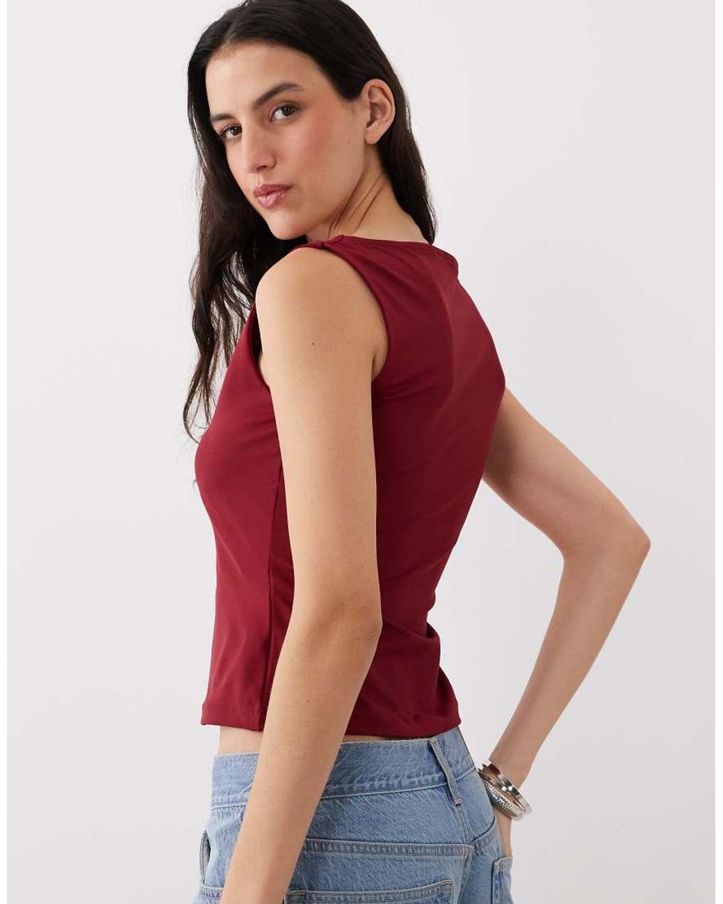 ASOS Red Polyamide Slinky Boat Neck Top