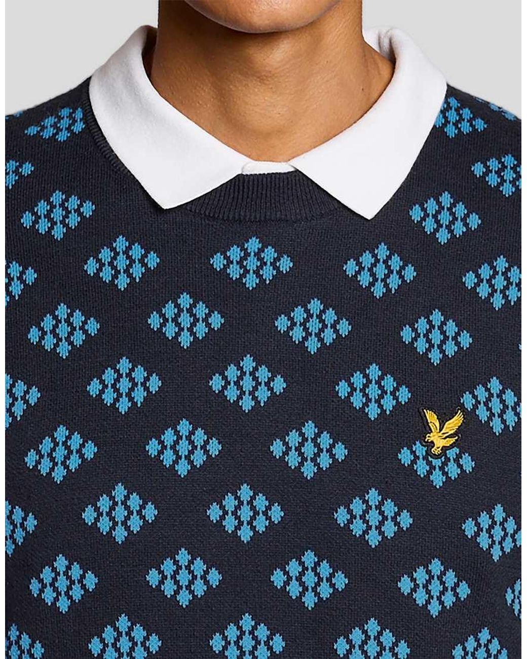Lyle & Scott Blue Mid Knits Golf Crew Neck Cotton Argyle Jumper for men