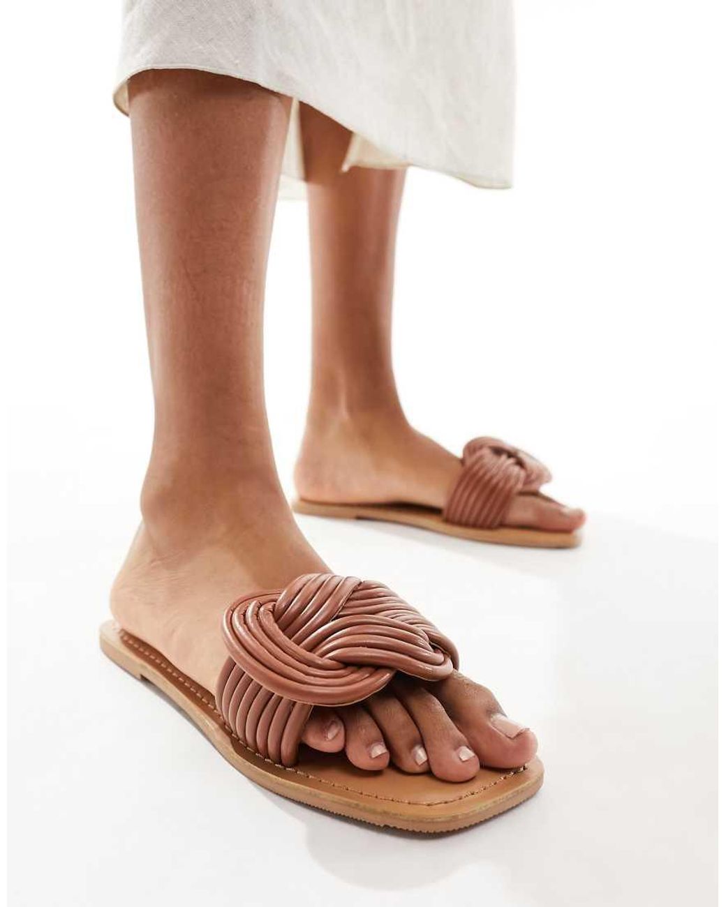 ASOS Brown Wide Fit Fifi Woven Mule Flat Sandals