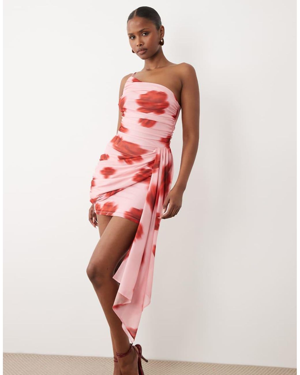 Forever New Red Asymmetric Mesh Mini Dress