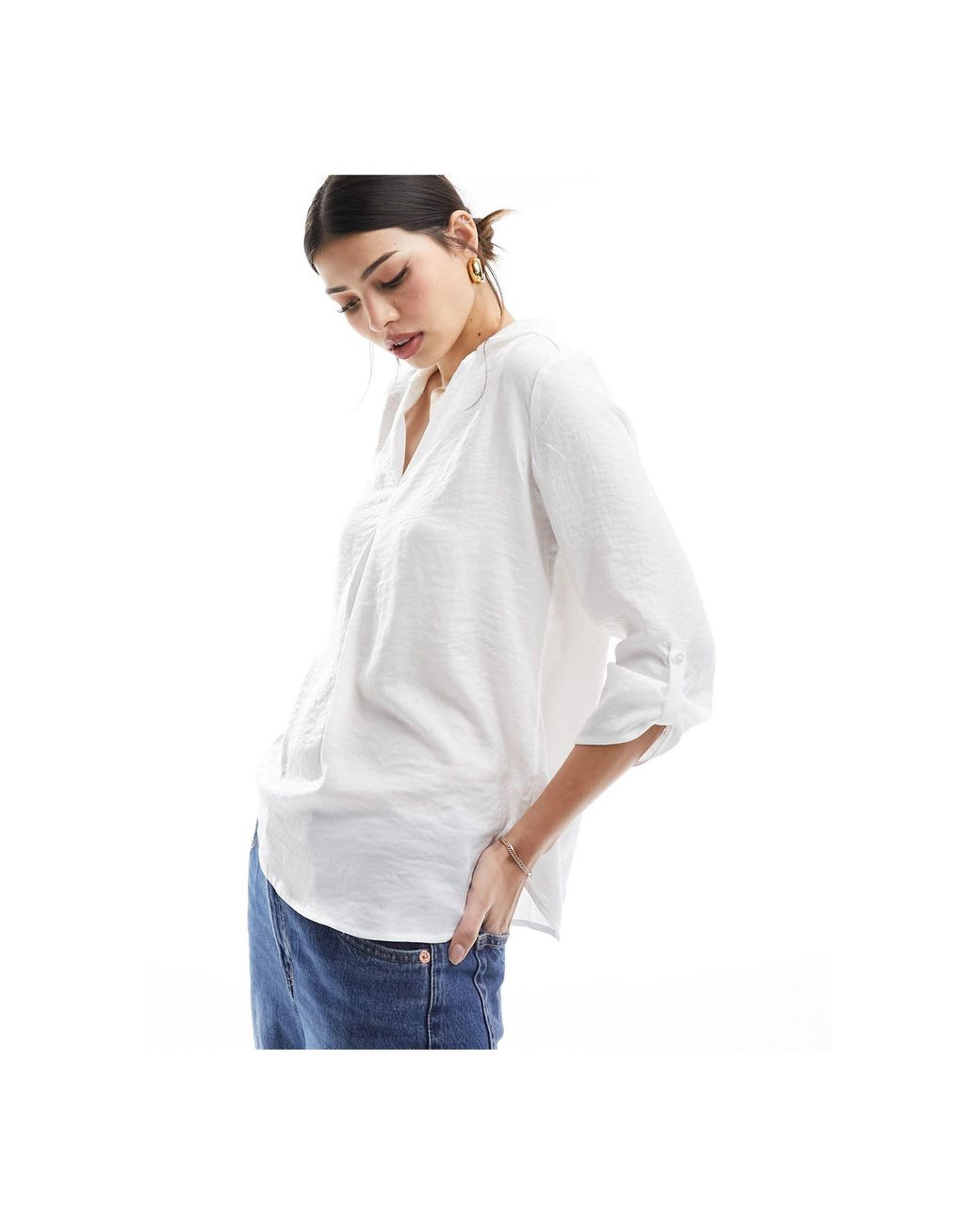 Pimkie Hammered Satin V Neck Shirt in White Lyst Australia