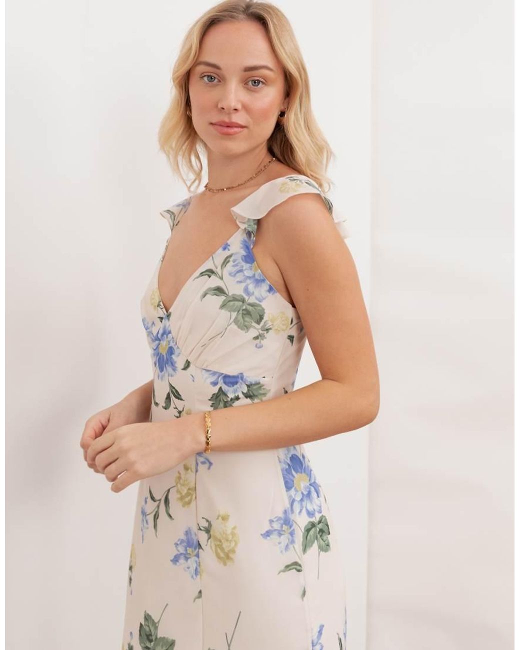 ANAYA White Floral Strappy V Neck Maxi Dress