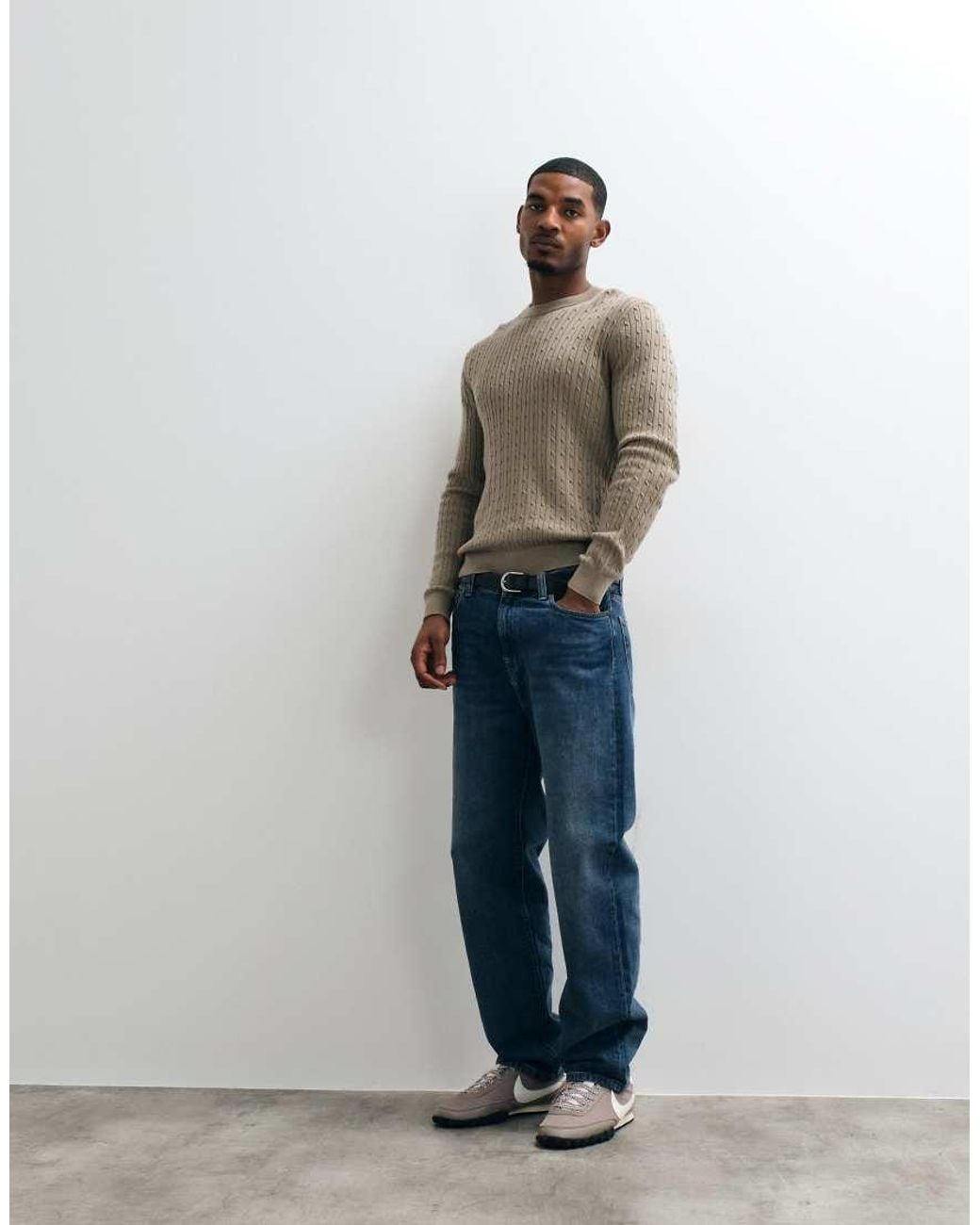 Mango Natural Cable Knit Sweater for men