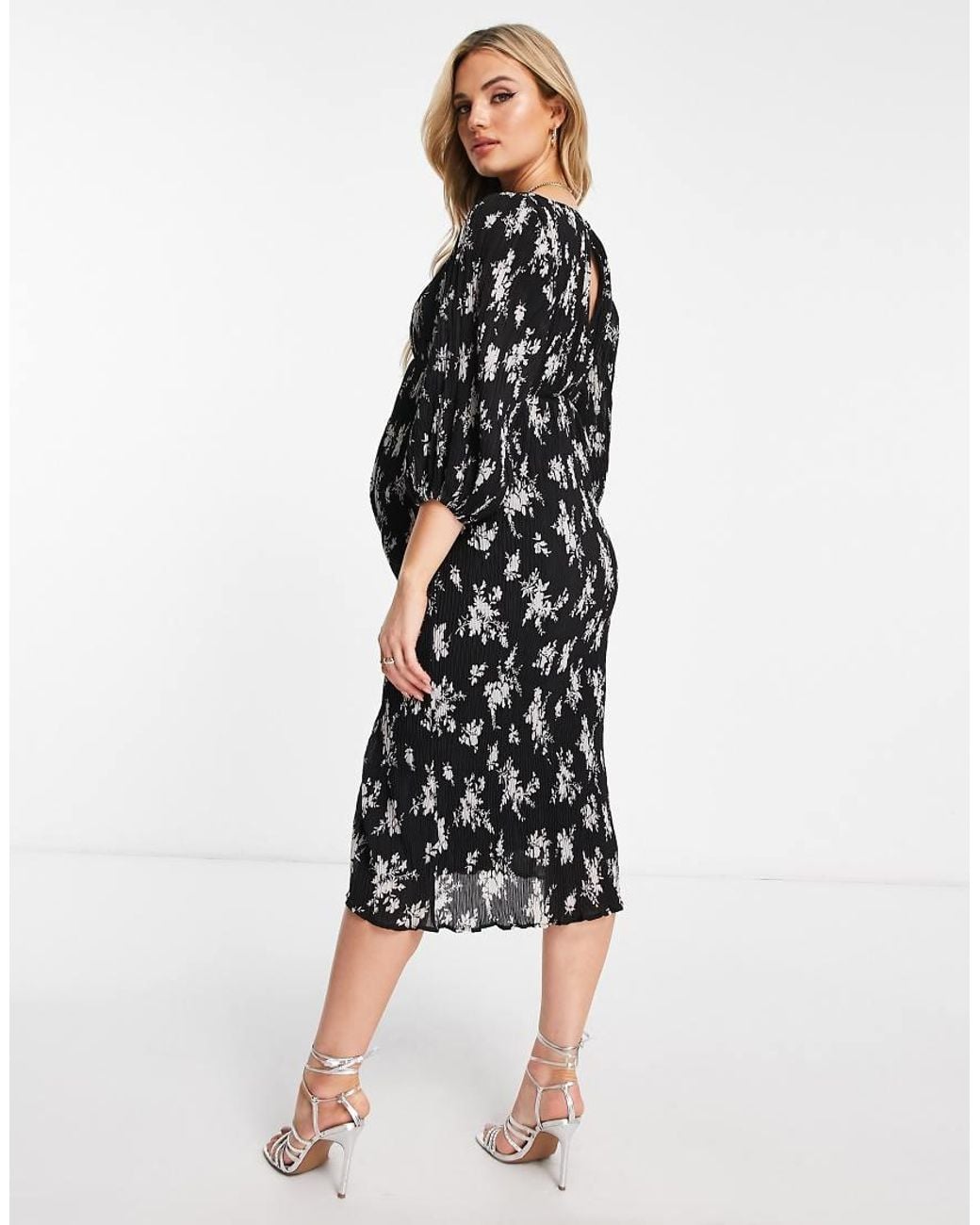 ASOS White Asos Design Maternity Plisse Midi Dress With Button Detail