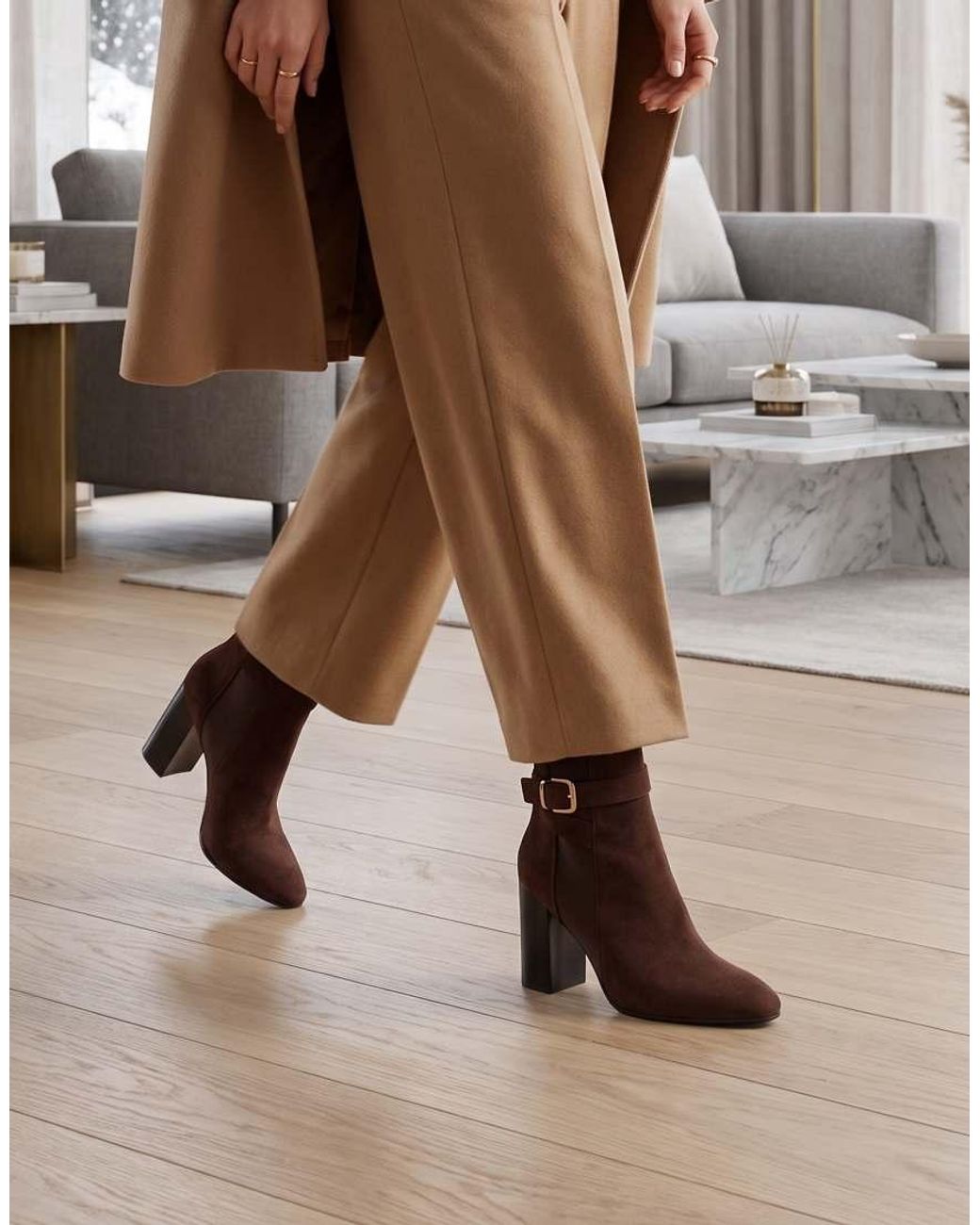 SEQWL Brown Dress Chelsea Ankle Booties Pointed Toe With Buckle Strap