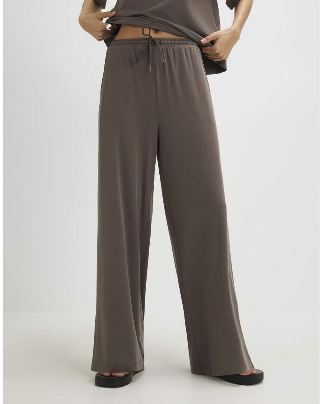 River Island Brown Soft Touch Wide Leg Trousers