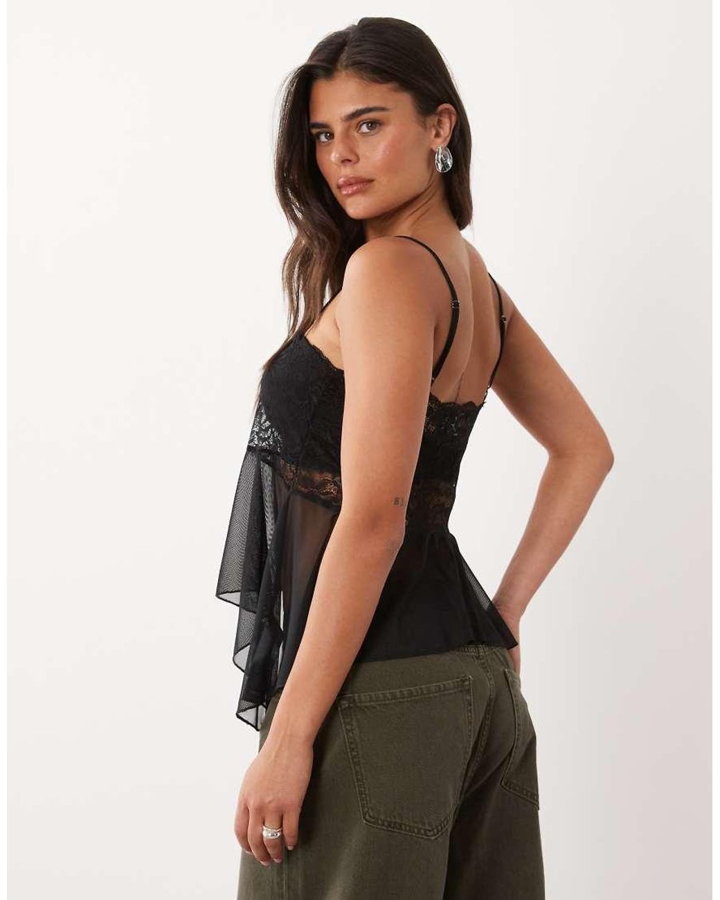 ASOS Black Mesh Floaty Cami With Lace Bust Panel