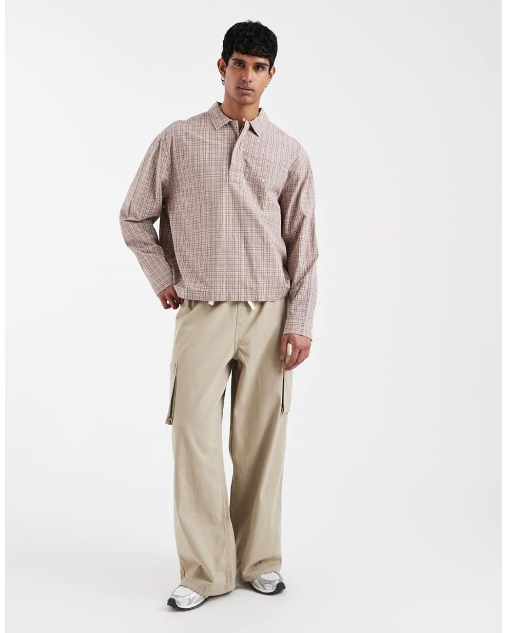 ASOS Natural Boxy Oversized Overhead Check Shirt for men