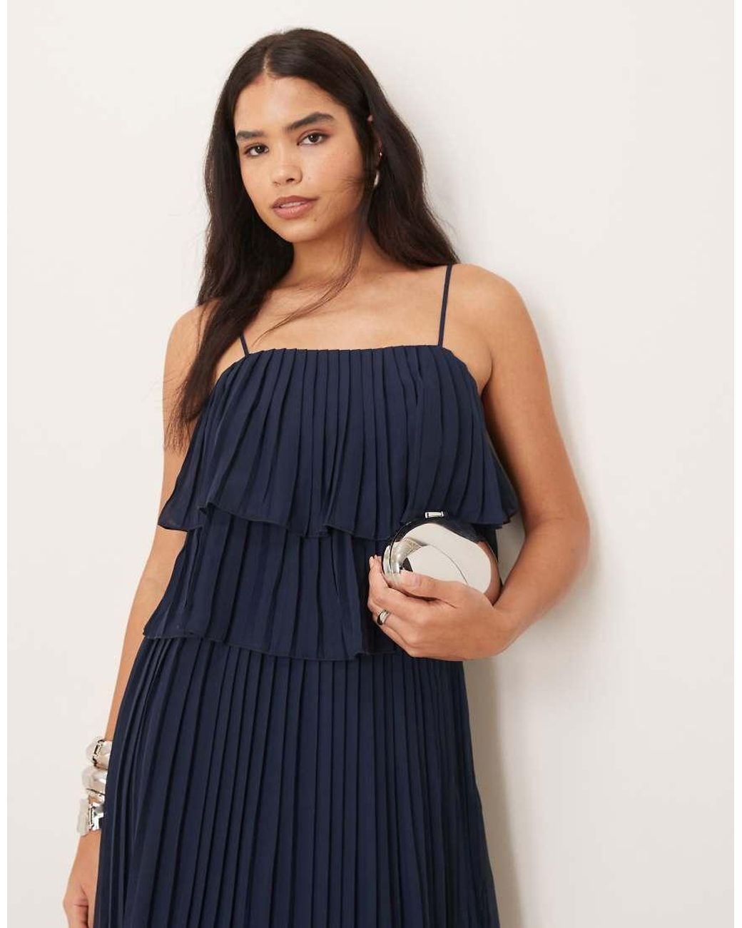 Vila Blue Pleated Ruffle Layer Cami Maxi Dress