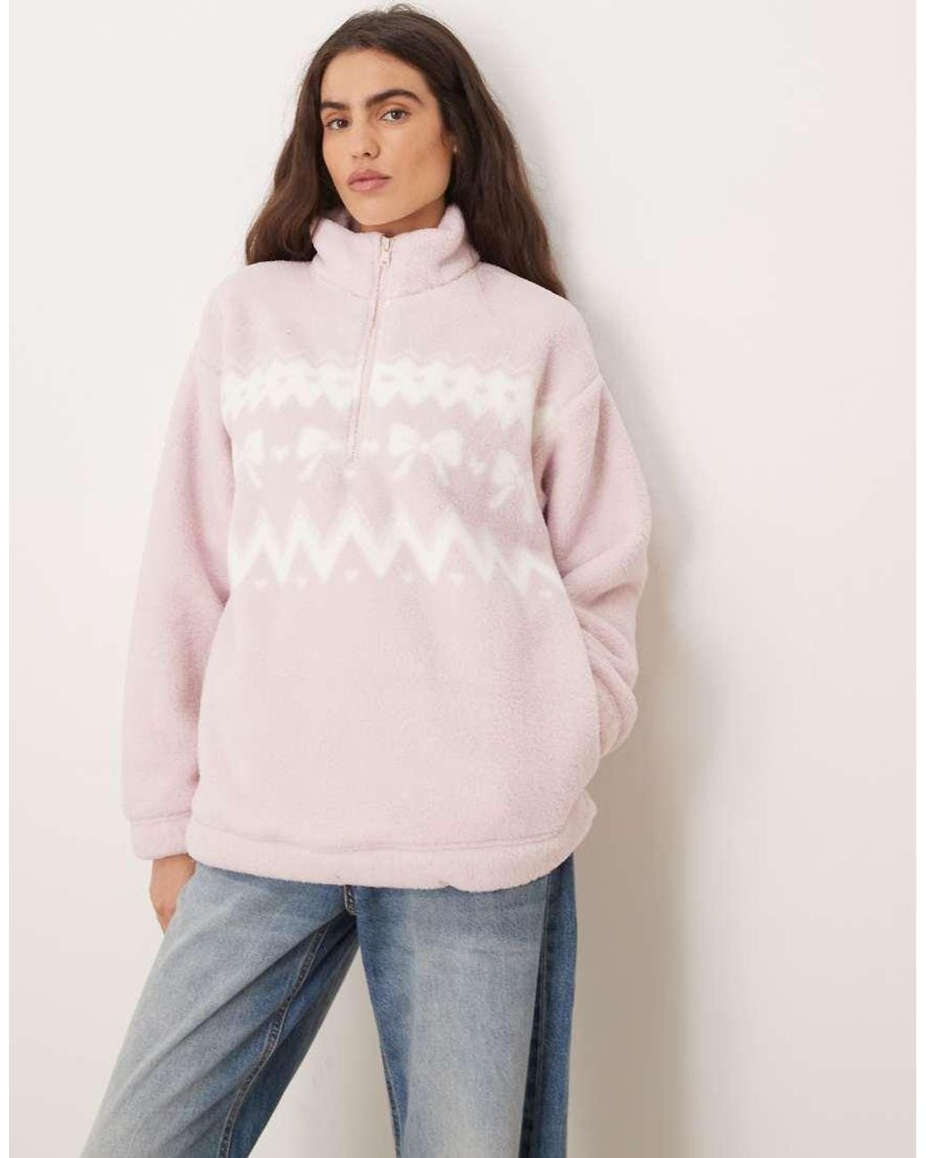 Hollister Pink Gilly Hicks Quarter Zip Teddy Sweater