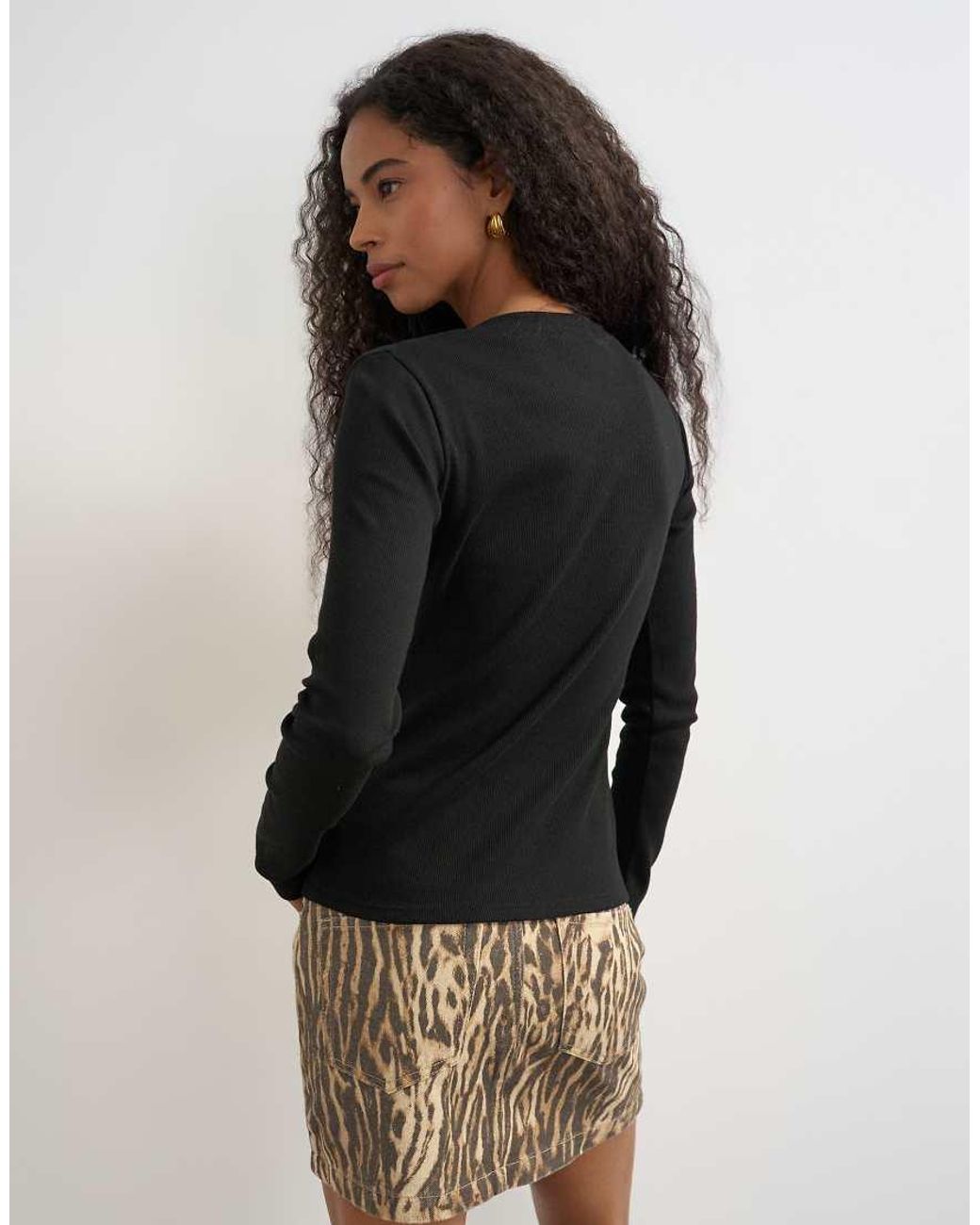 TOPSHOP Black Button Through Long Sleeve Top
