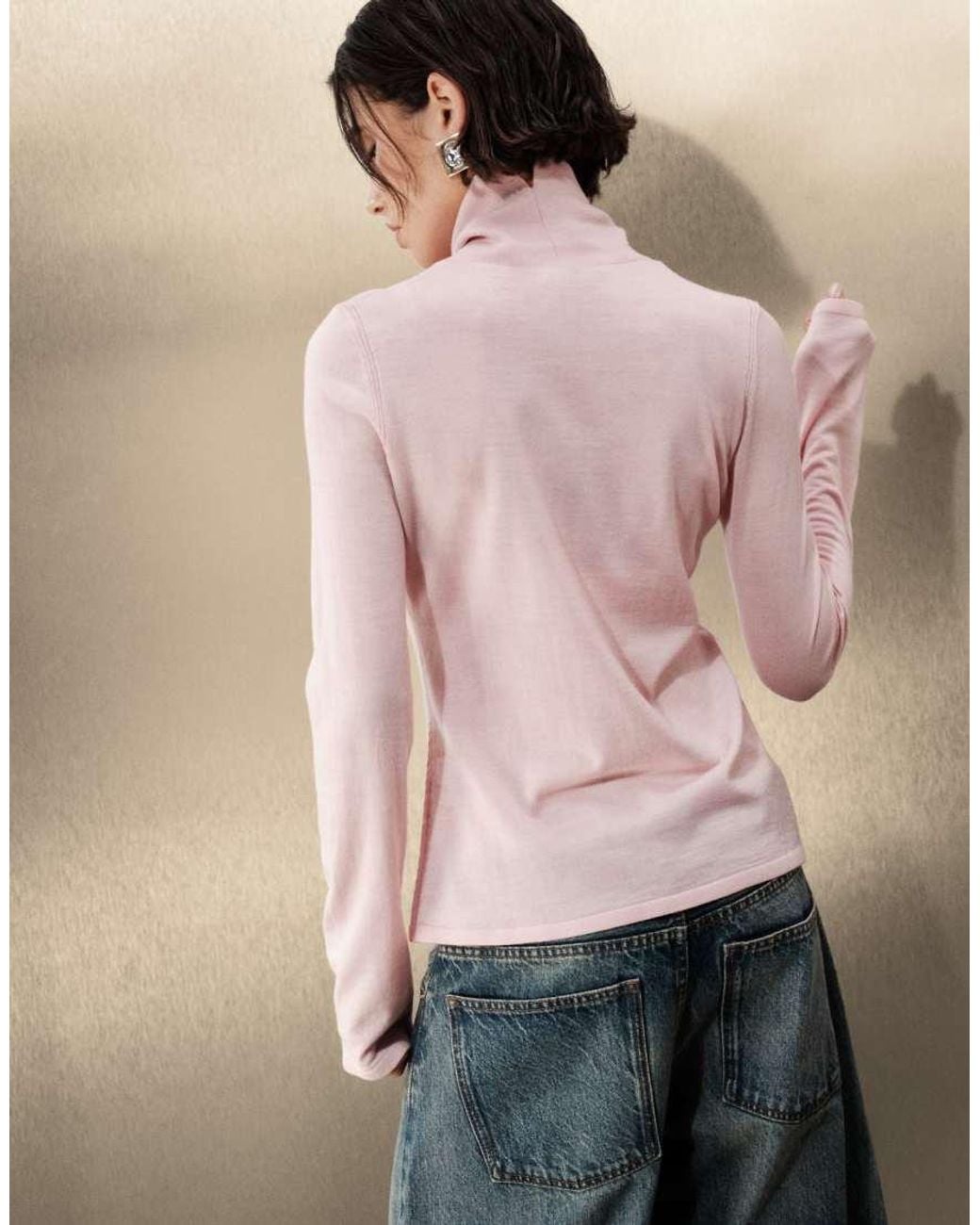 & Other Stories Natural Fine Knit Wool Turtleneck Sweater