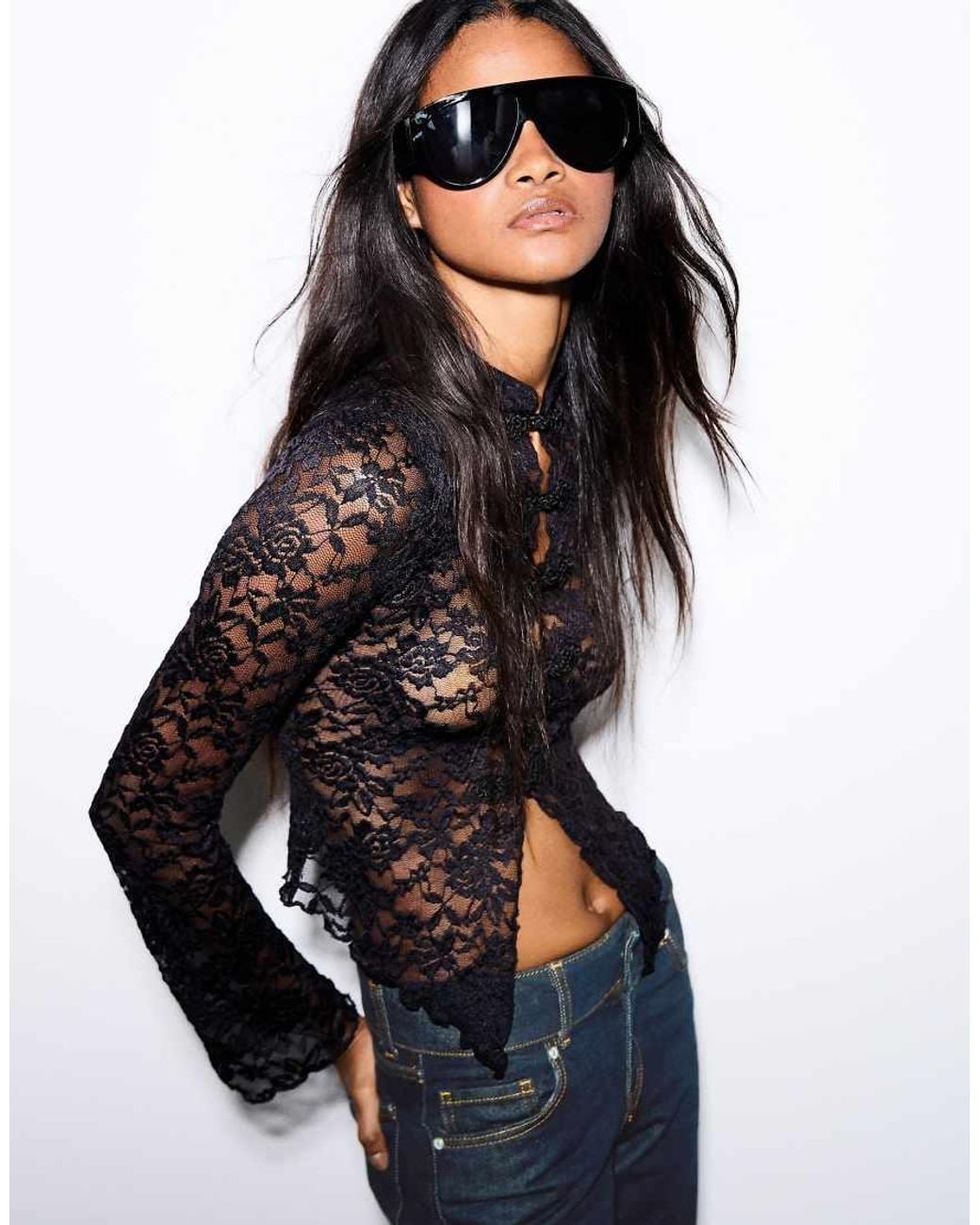 Bershka Blue Lace Jacket With Clasps