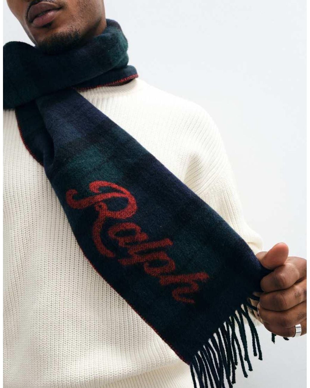 Polo Ralph Lauren Blue Large Logo Knit Scarf for men