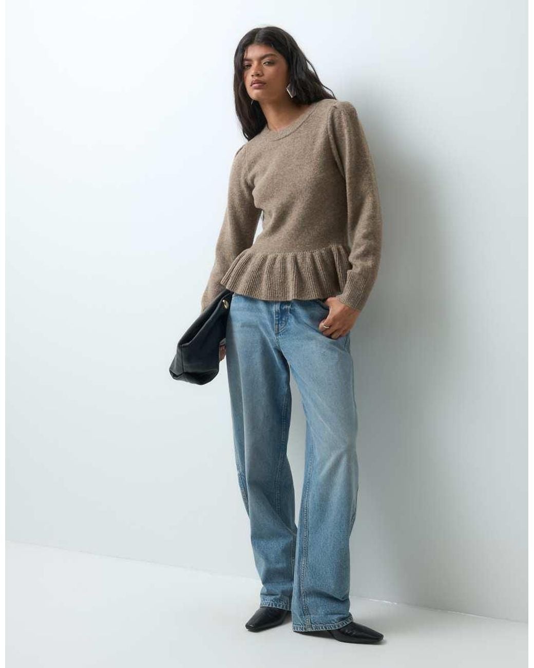 Vero Moda Gray Premium Wool-Blend Peplum Waist Jumper