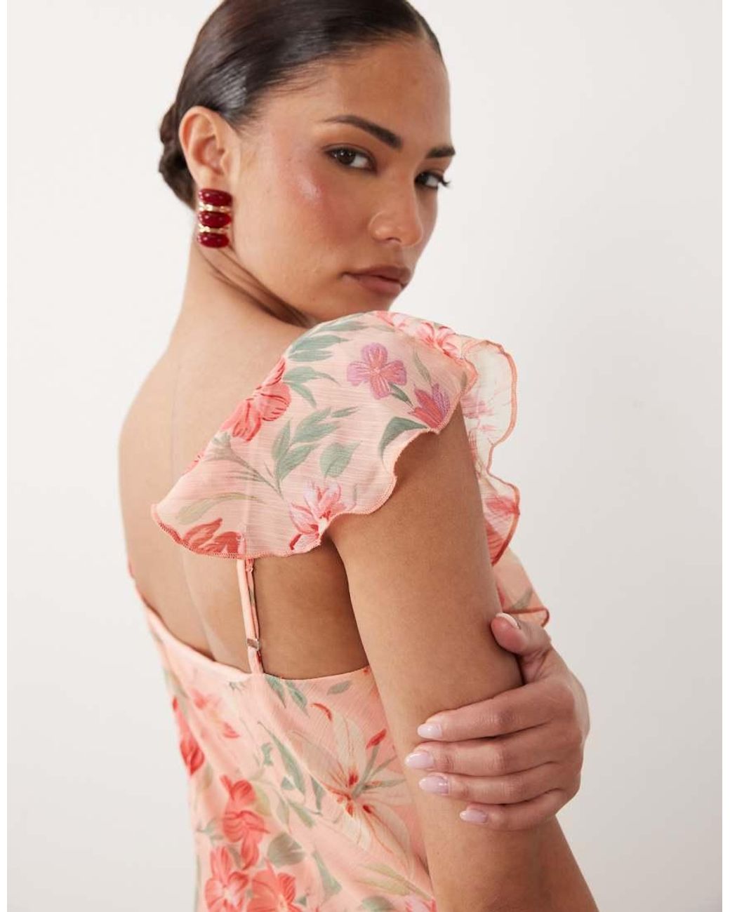 New Look Pink Floral Asymmetric Chiffon Midi Dress
