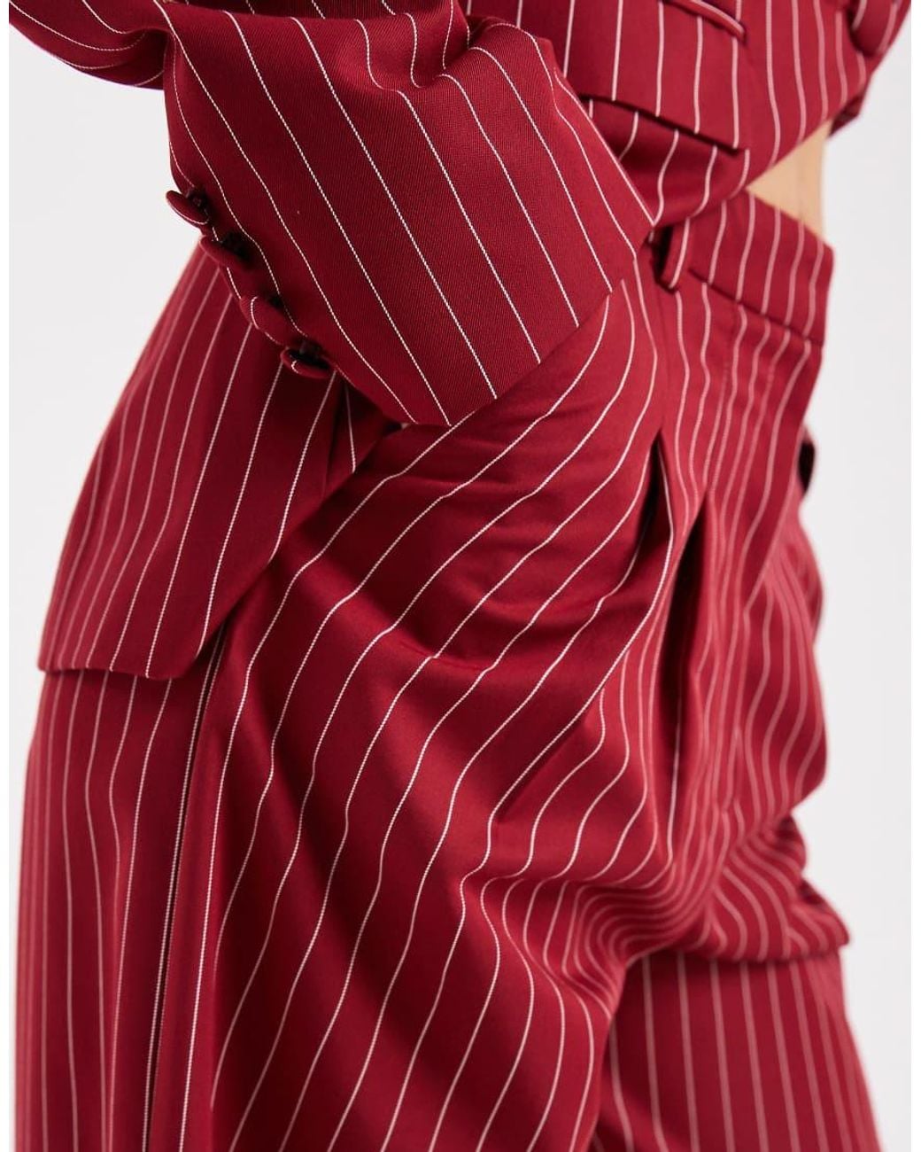 Miss Selfridge Red Tailo Wide Leg Pinstripe Trouser Co-ord