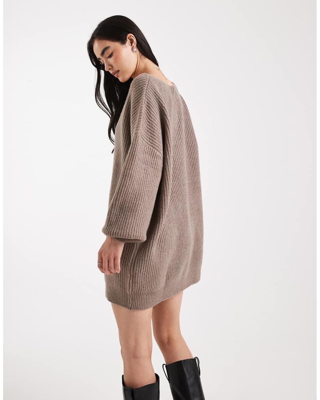 Miss Selfridge Natural Slash Neck Oversized Knit Mini Dress