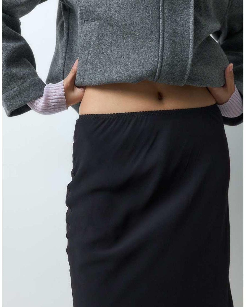 ARKET Gray Low Waist Frill Hem Midi Skirt