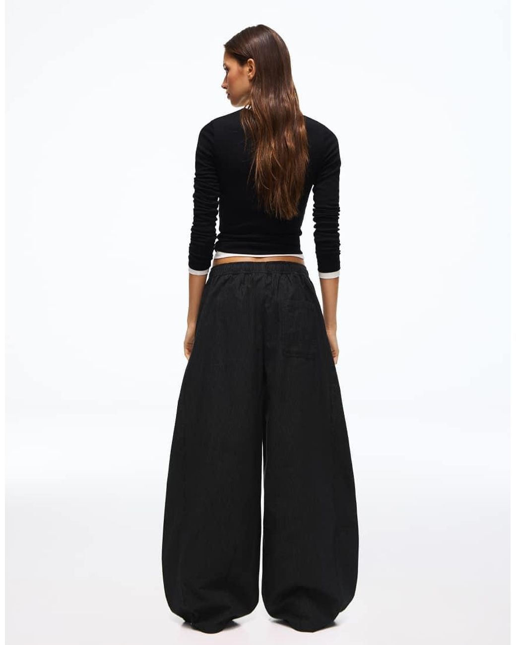 Bershka Black Checked Barrel Trousers