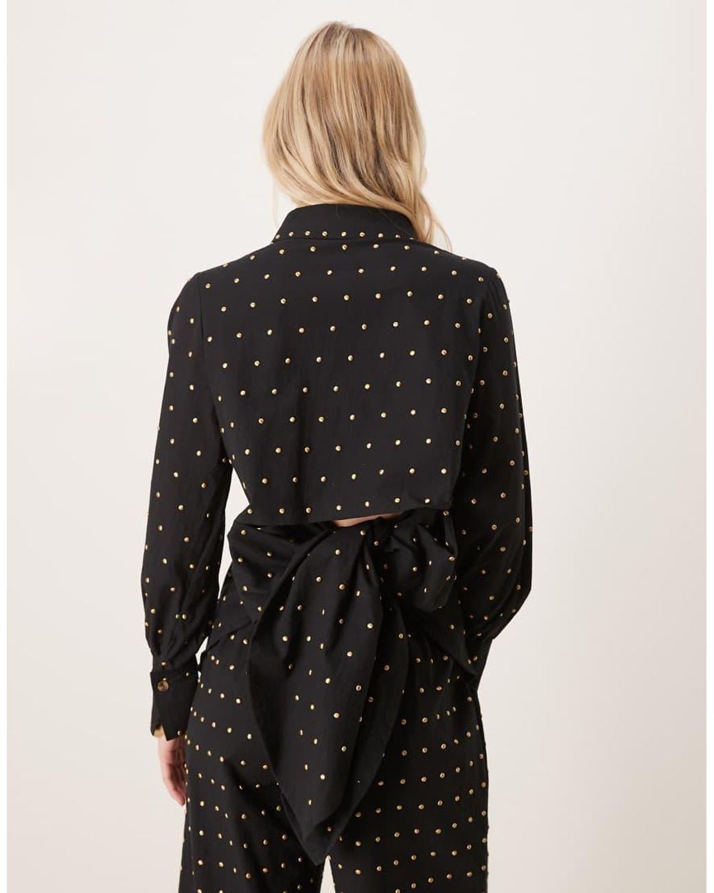 Never Fully Dressed Black Petite Hotfix Studded Bow Back Shirt