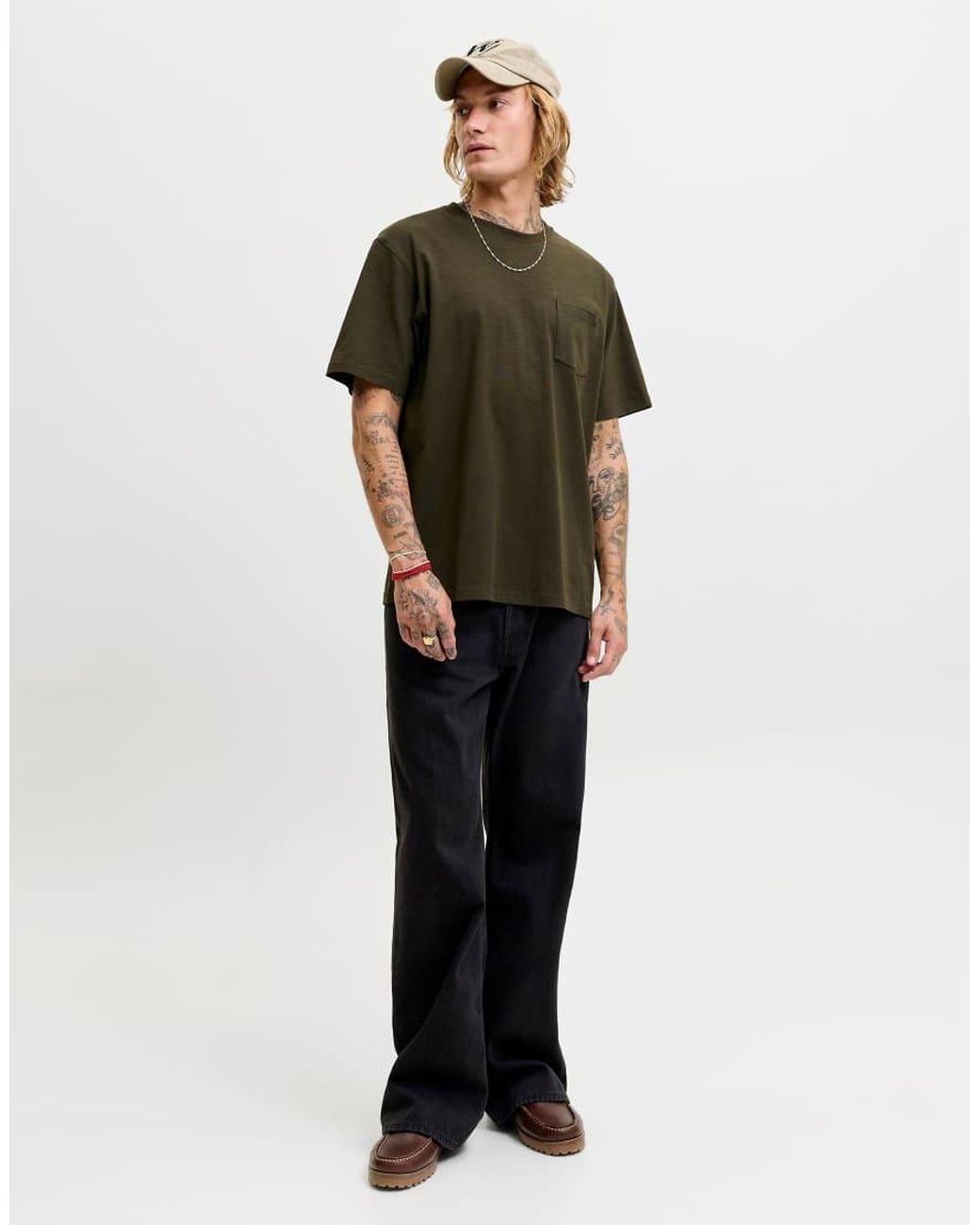 Jack & Jones Green Dover Relaxed Fit Crew Neck Short Sleeve T-Shirt for men