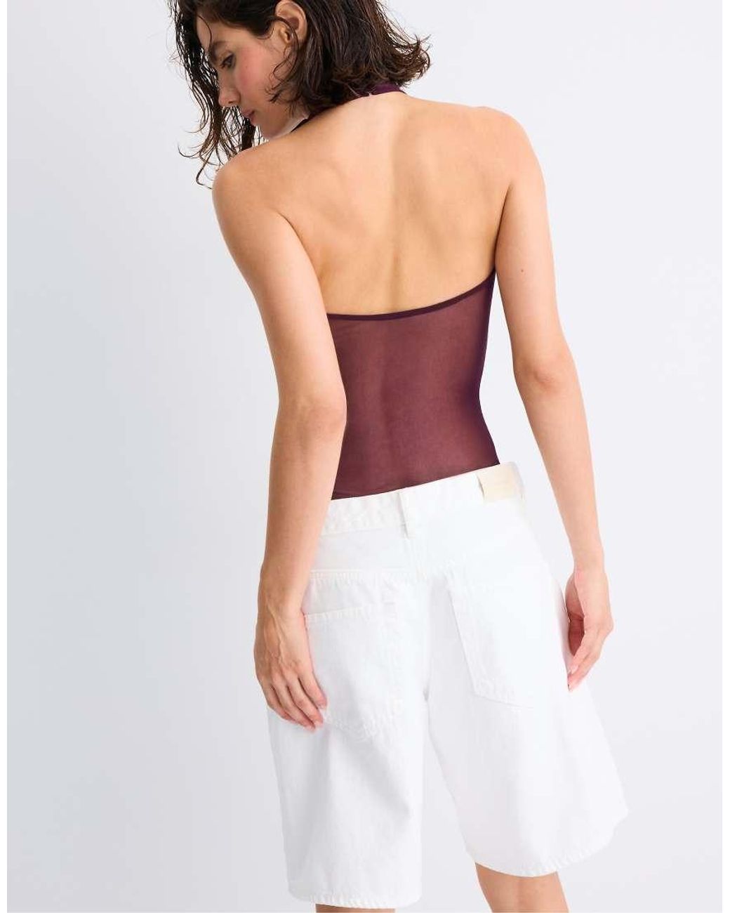 Stradivarius Red Mesh Halter Bodysuit