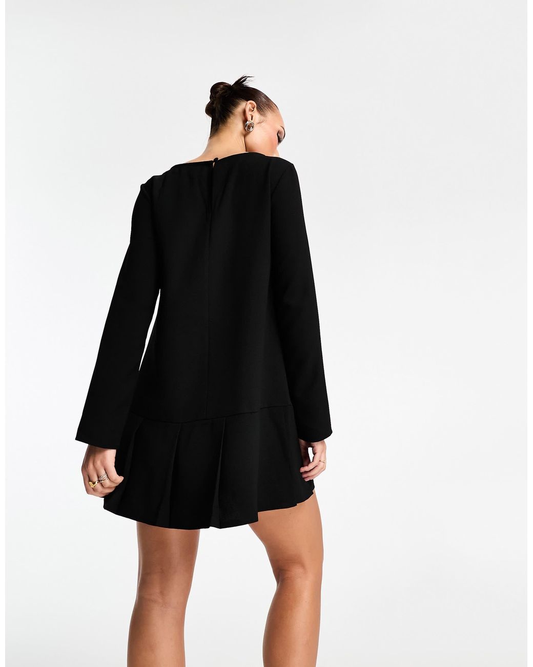 green emerald velvet dress Ssys Margaret Drop Waist Collared Long Sleeve Scuba Dress Black main image 1