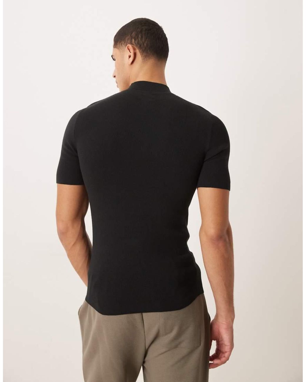 ASOS Black Muscle Fit Knitted Rib Turtle Neck T-shirt for men