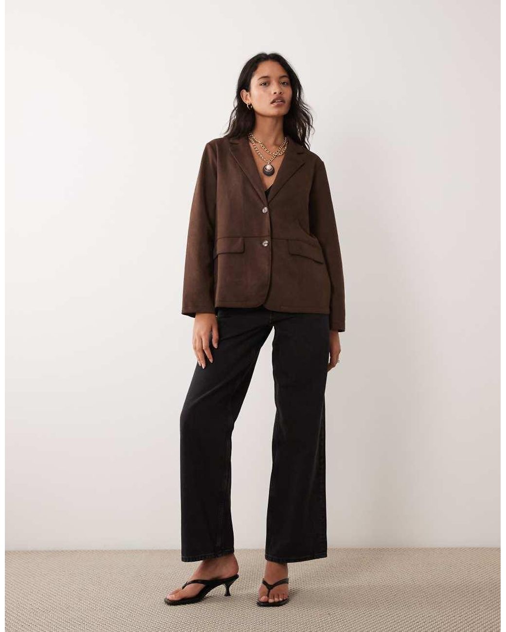 Vila Brown Suede-look Tailored Blazer Co-ord