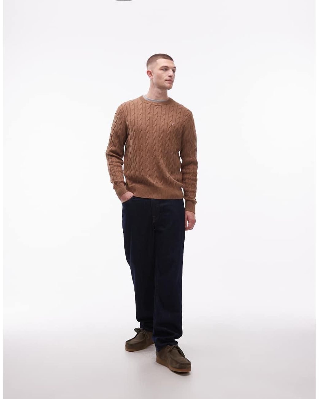 Tommy Hilfiger Brown Chunky Cable Knit Jumper for men