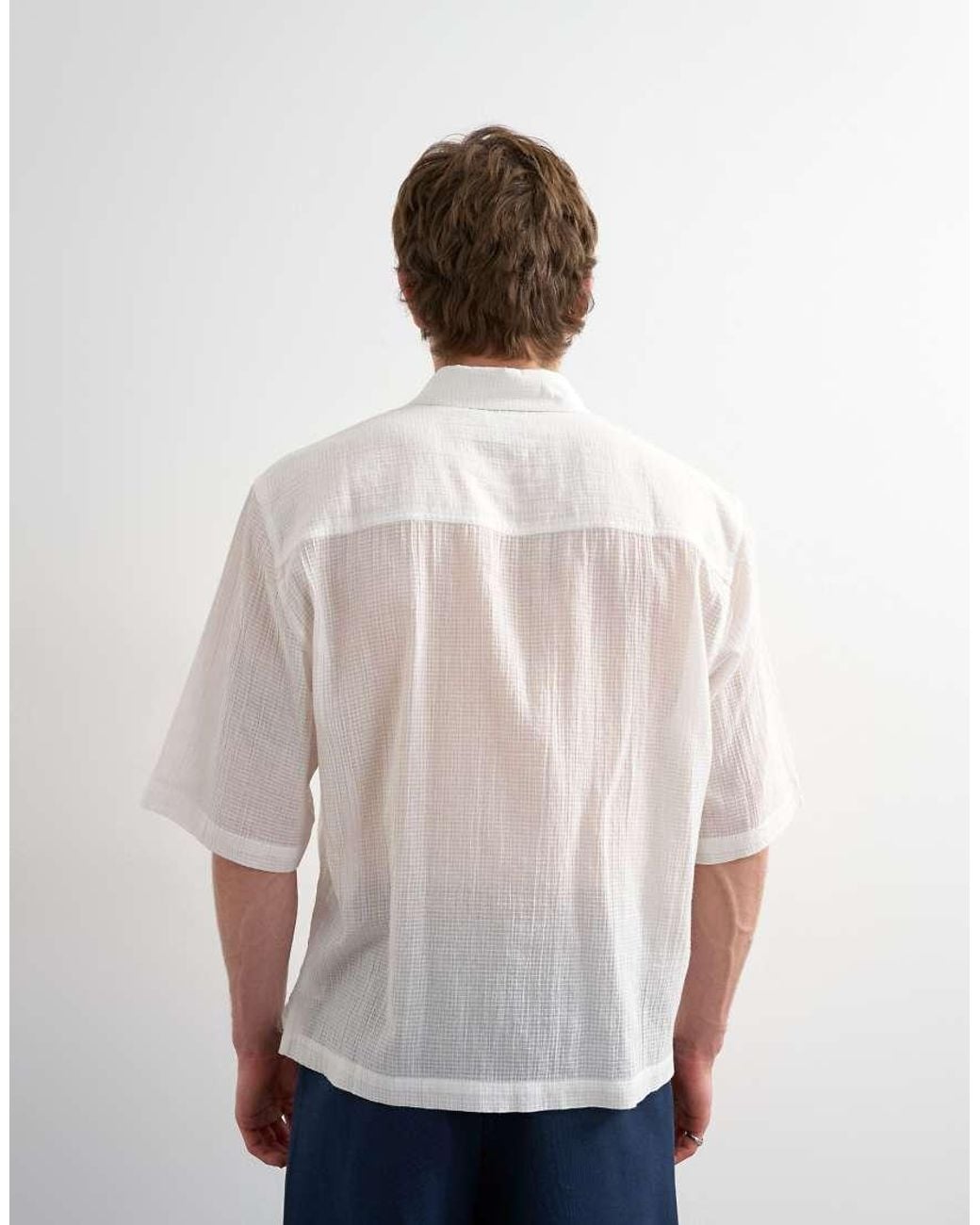 Topman White Relaxed Fit Crop Sheer Ripstop Short Sleeve Shirt for men