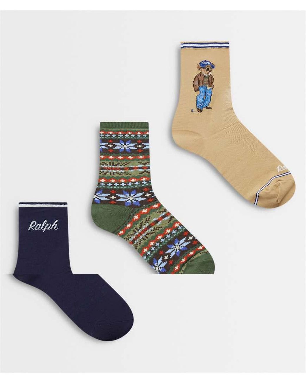 Polo Ralph Lauren White Bear Fairisle 3 Pack Logo Socks