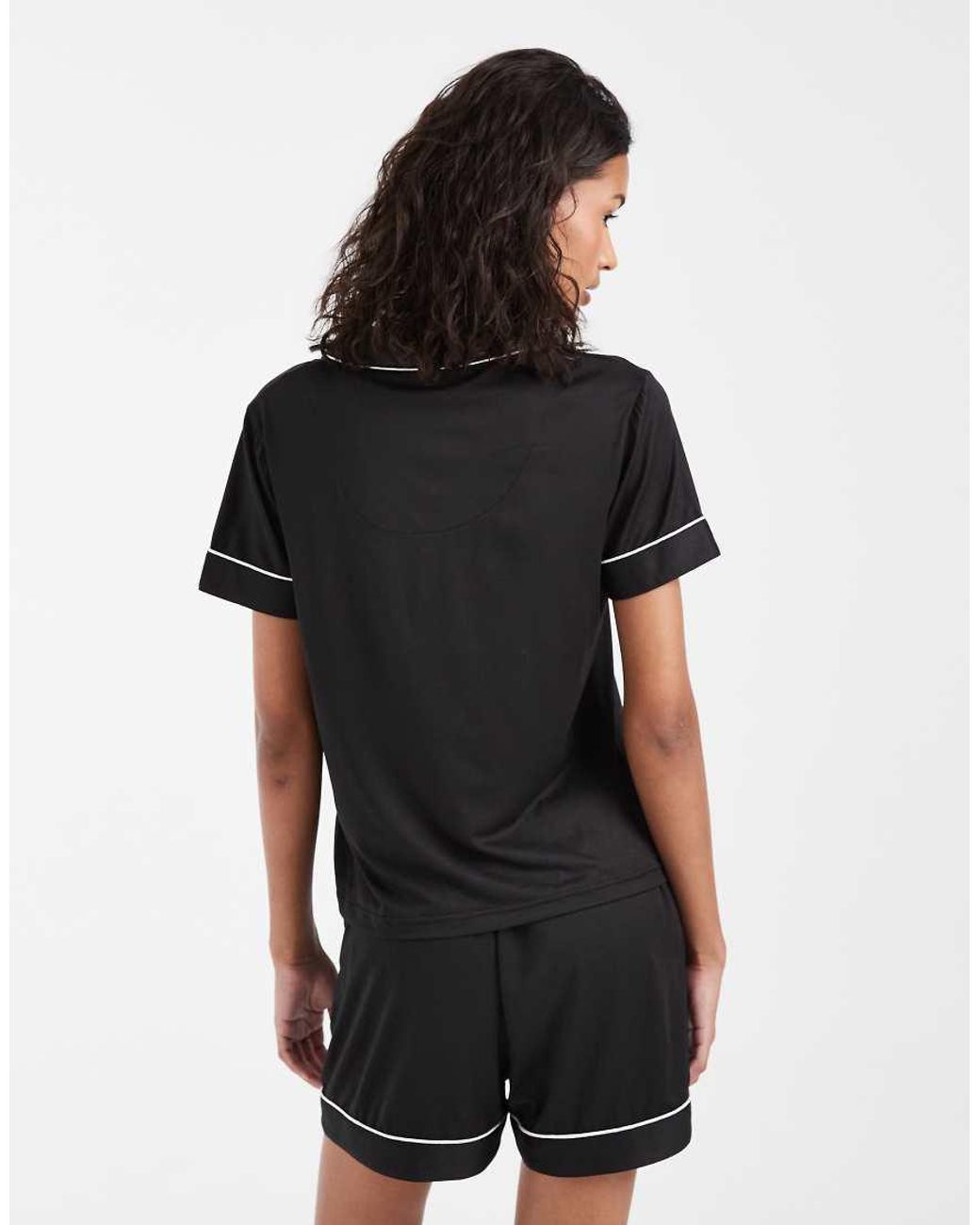 JJXX Black Revere Top And Short Pyjama Set With Piping Detail