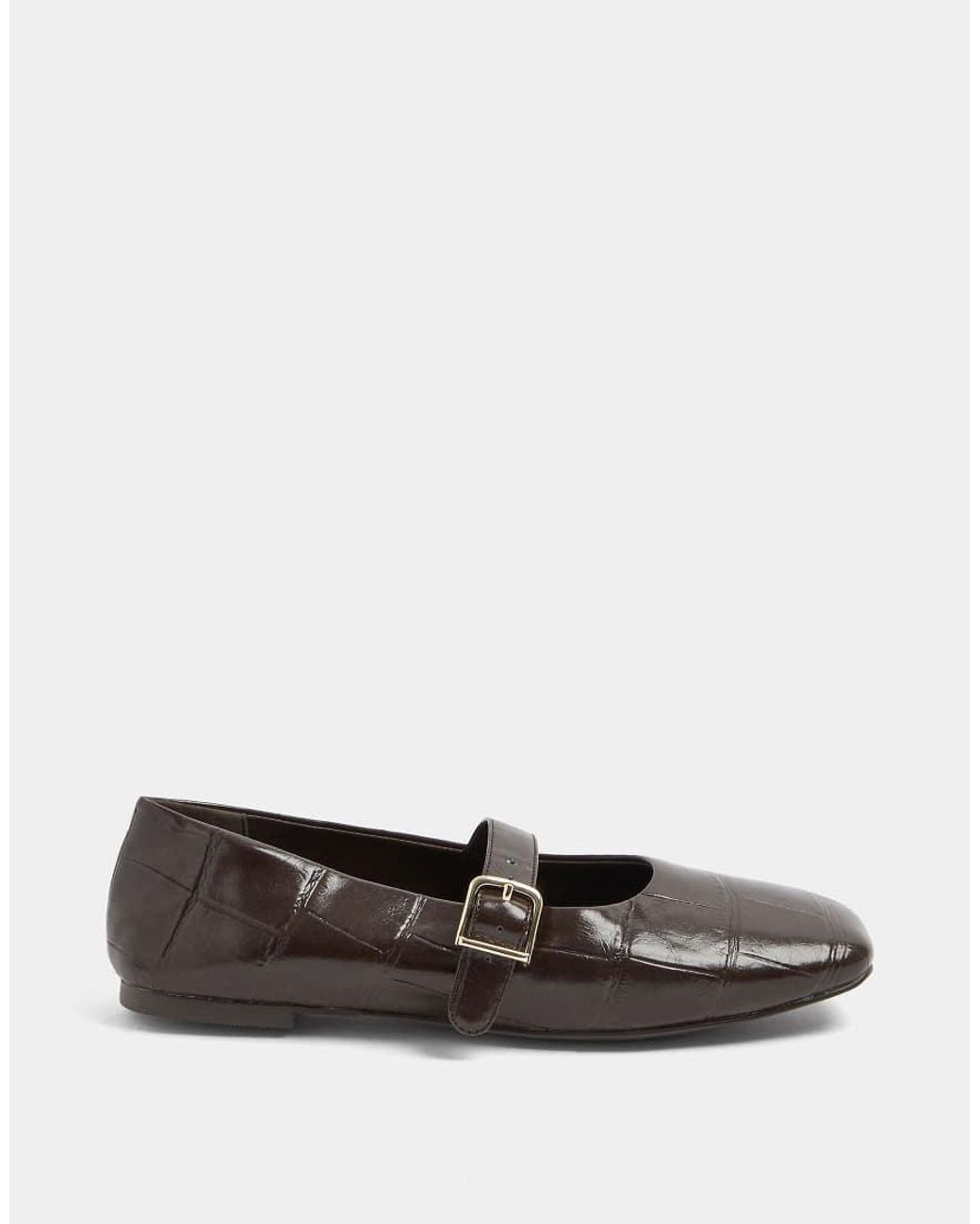 Yours Clothing Brown Wide Fit Patent Mary Jane Flats
