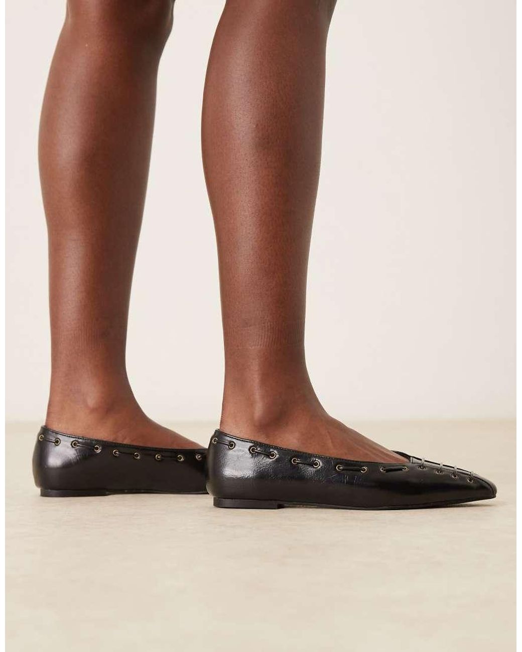 ASOS Brown Lachlan Eyelet Detail Chisel Toe Ballets