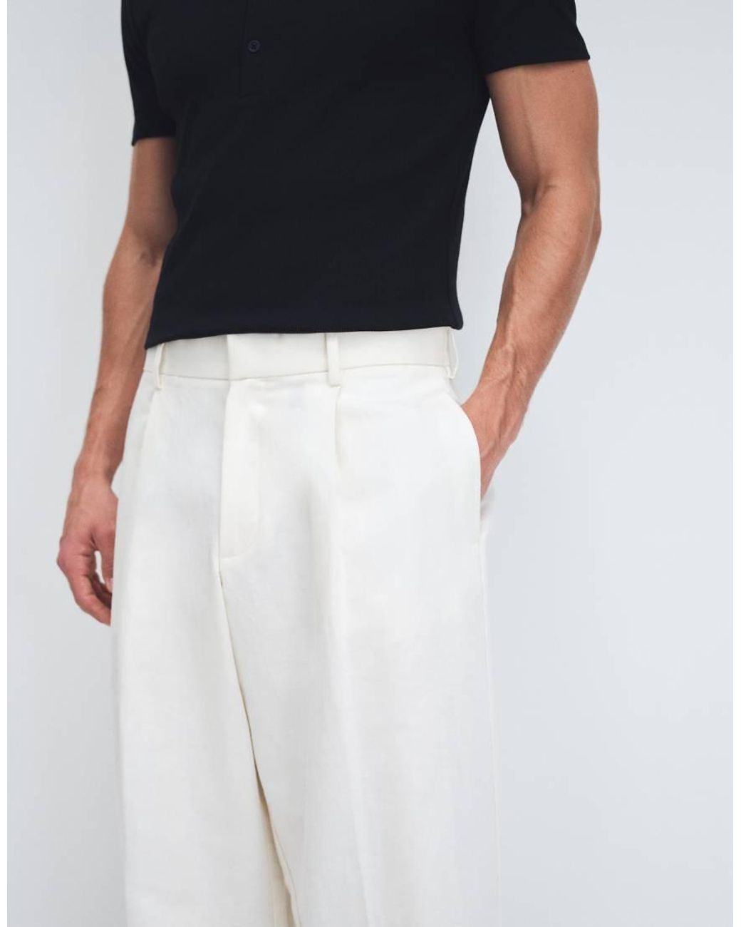 ASOS White Tailored Pleated Linen Rich Loose Leg Pants for men