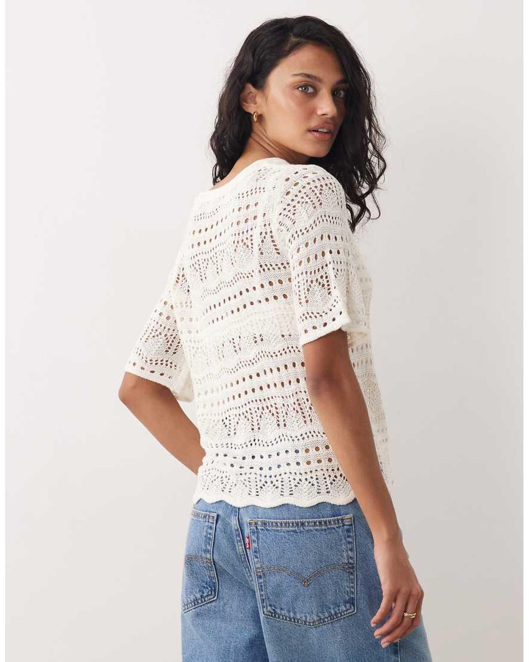 Jdy White Crochet Open Knit Half Sleeve Top