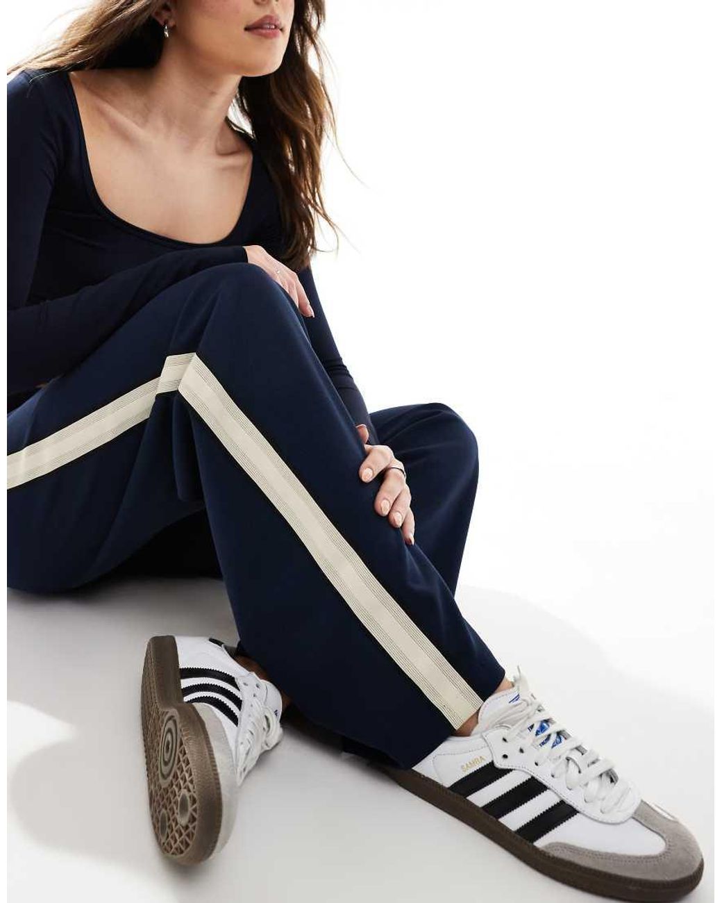 Vero Moda Blue Loose Pull On Trousers With Side Stripe