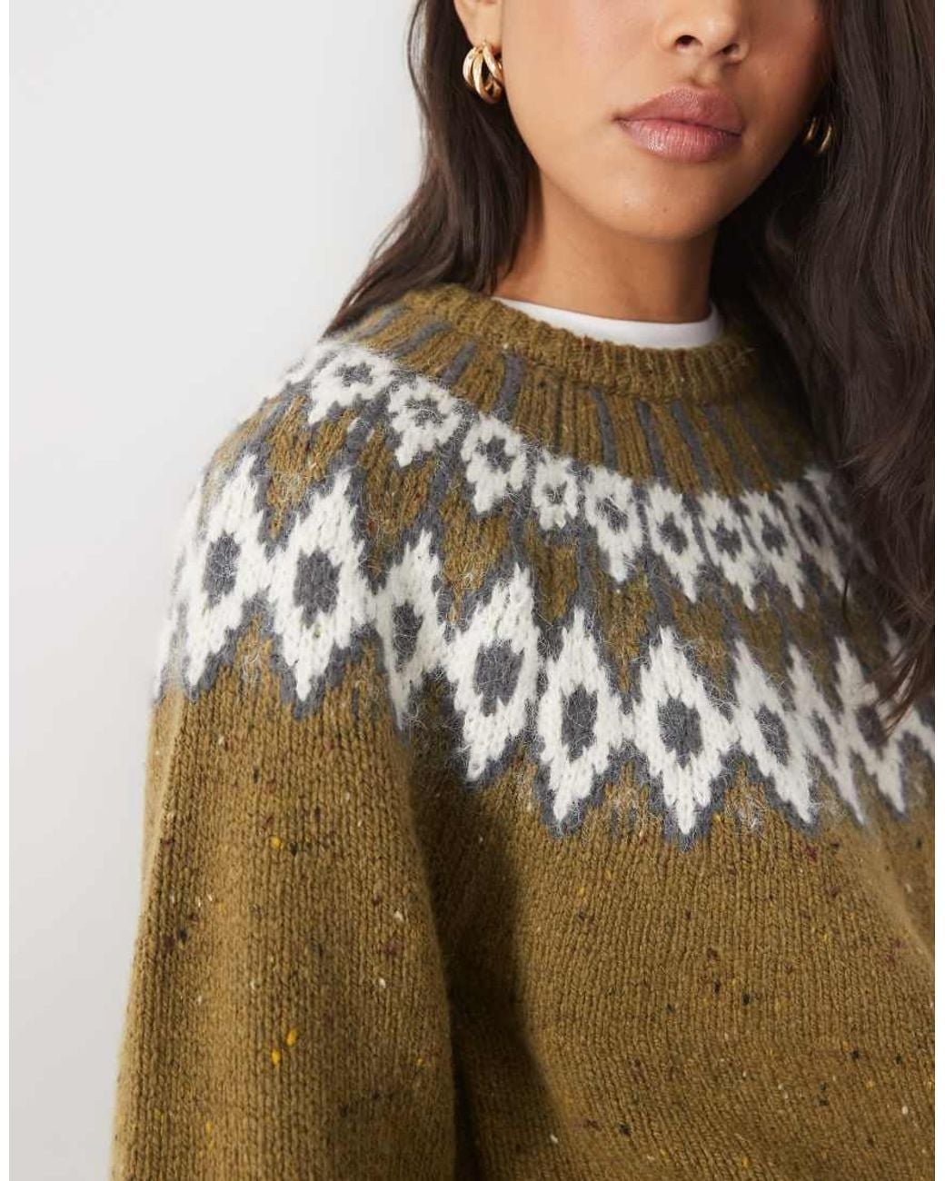 Aware Natural Wool Blend O-Neck Fairisle Knitted Jumper
