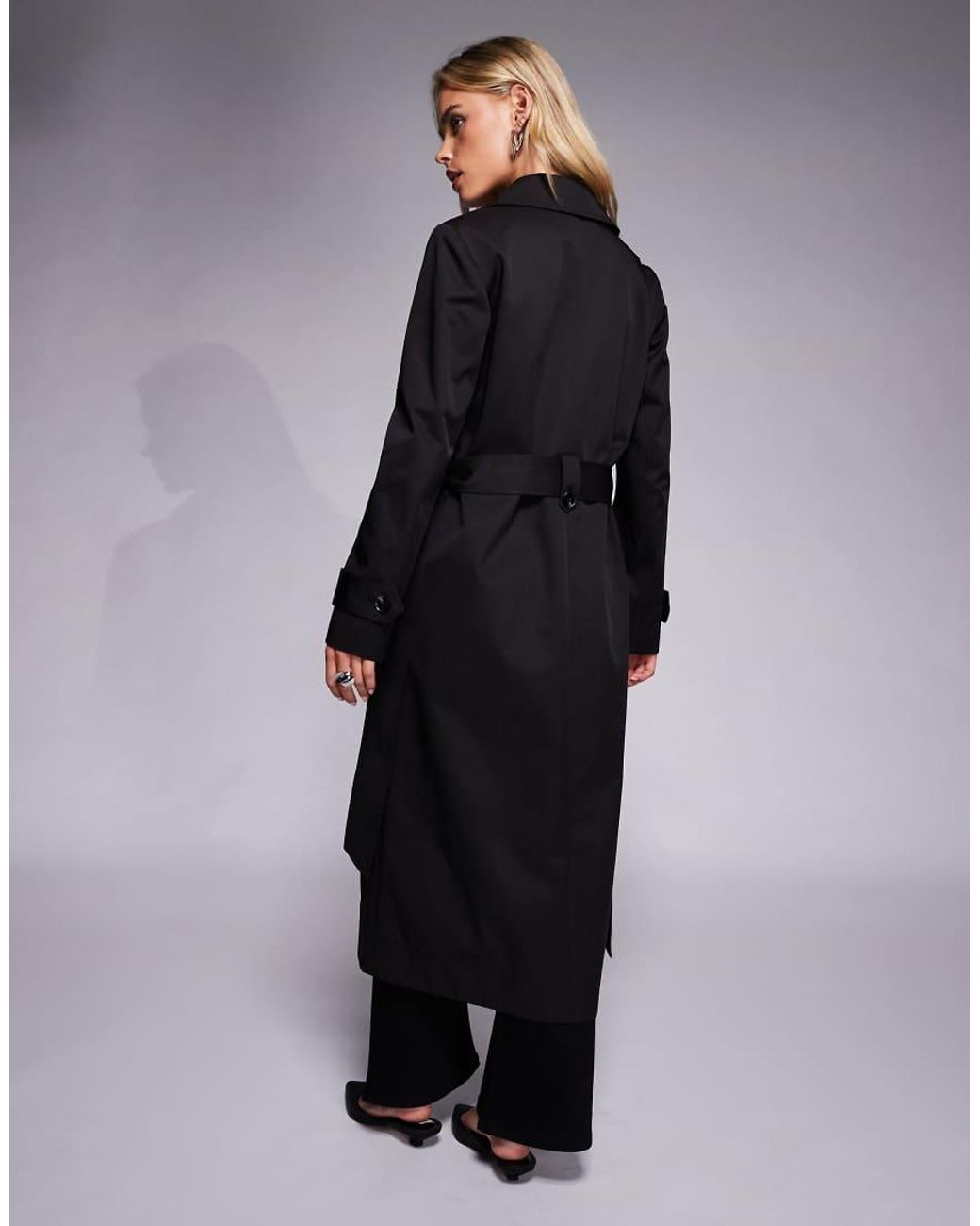 Forever New Black Belted Midi Trench Coat With Pockets