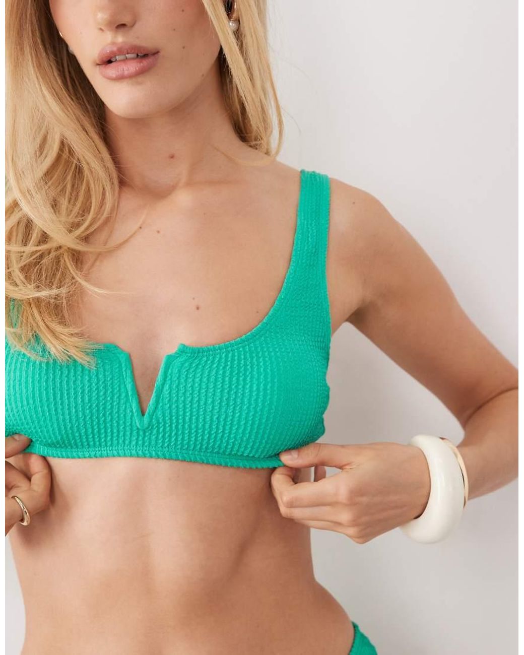 The Frolic Blue Exclusive Crinkle Notch Front Square Neck Bikini Top Co-ord