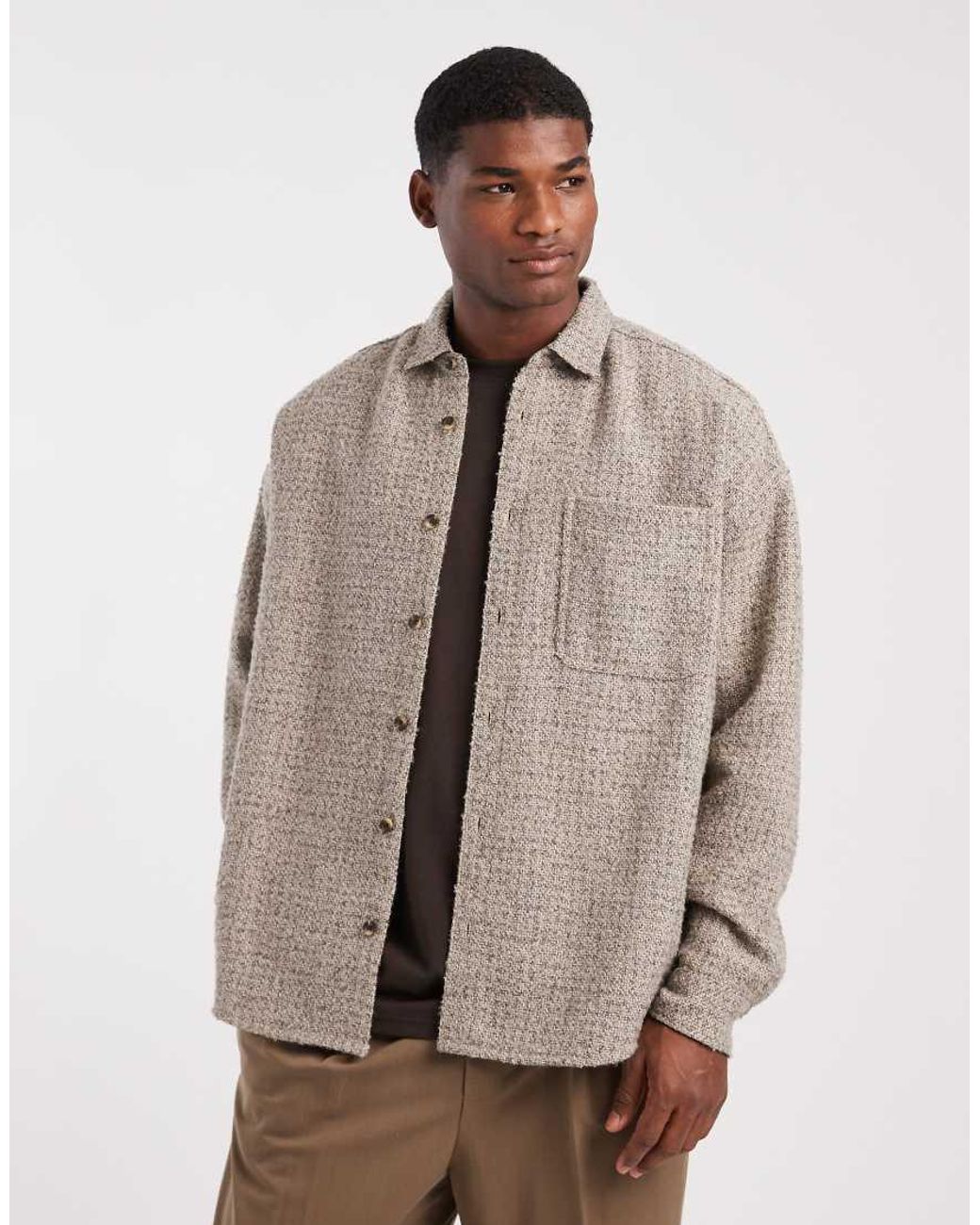 ASOS Natural Volume Oversized Boucle Shirt for men