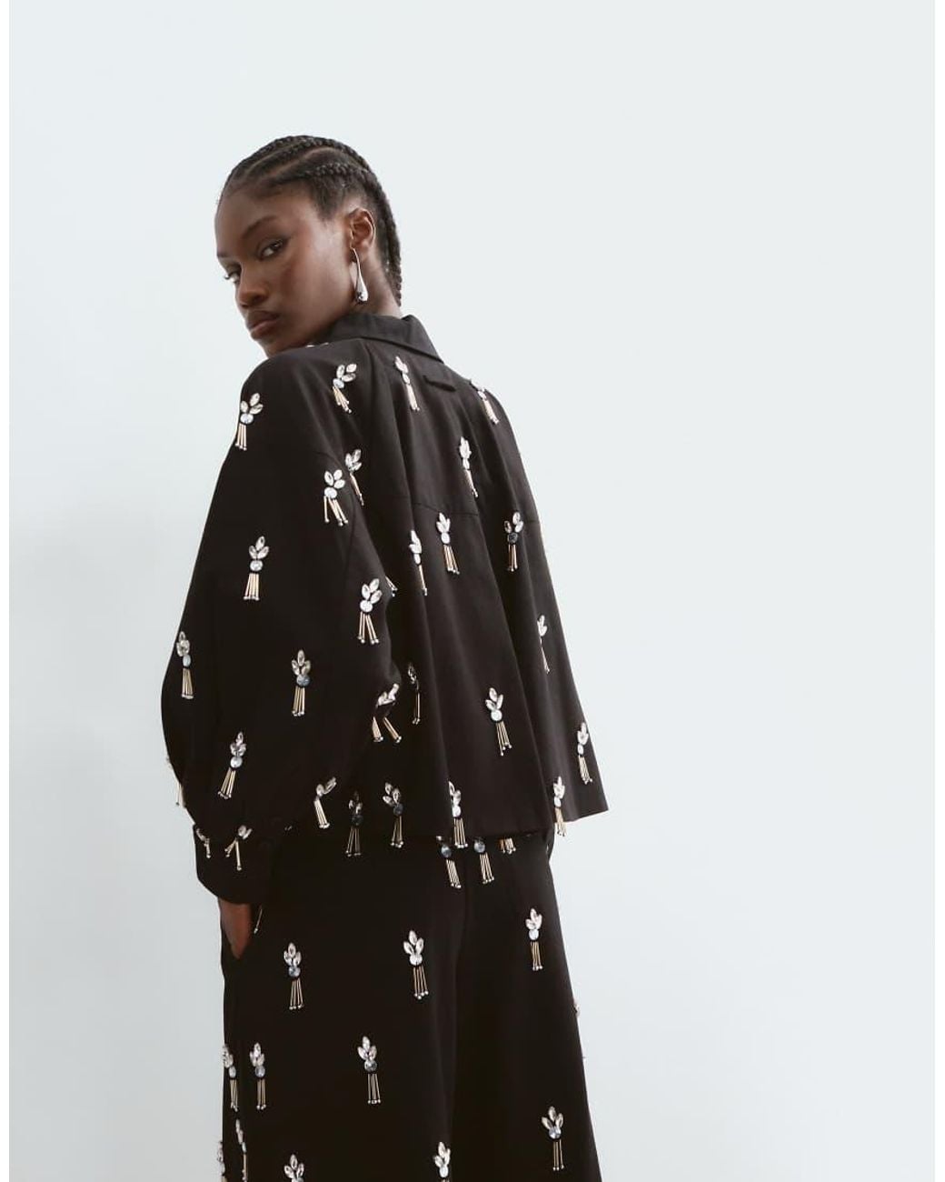 ARRANGE Black Oversized Embellished Shirt Co-ord