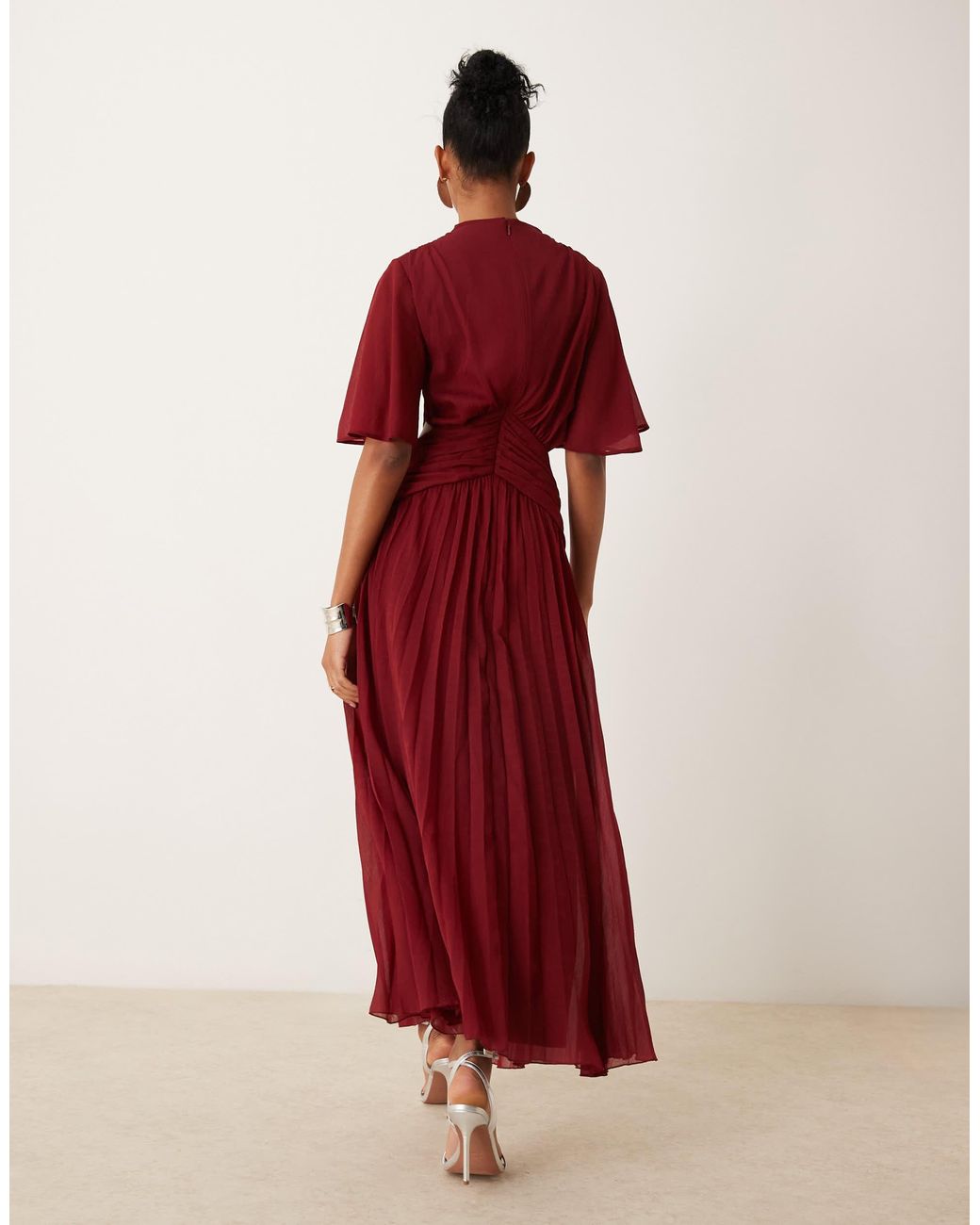 asos burgundy maxi dress Six Stories Bridesmaids long sleeve cowl back satin maxi dress in burg –  ASOS Sample Sale main image 0