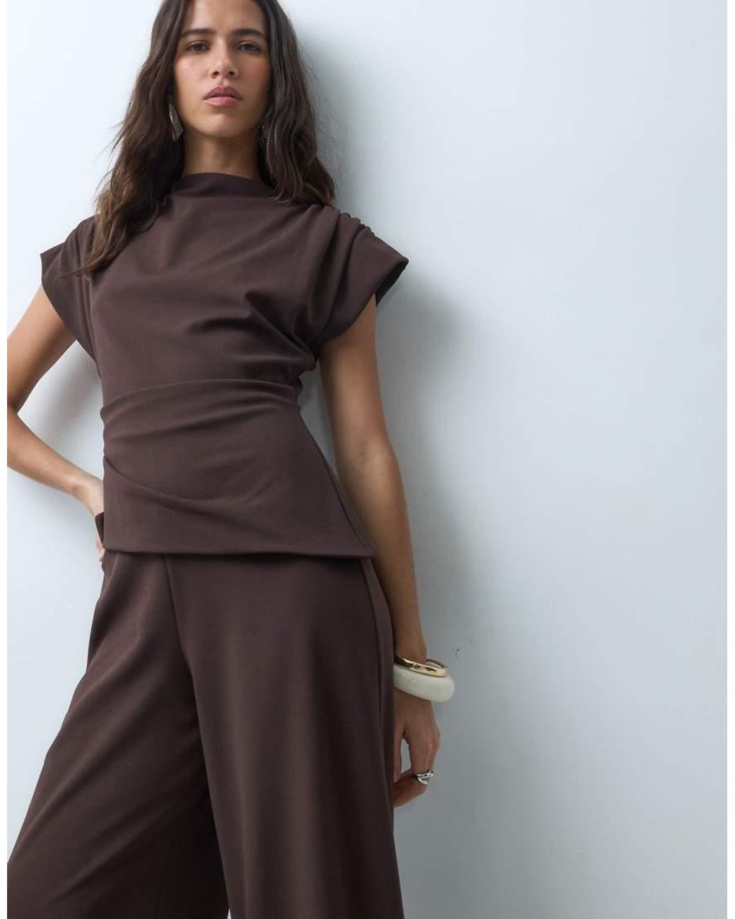 ASOS Gray High Neck Wide Leg Jumpsuit With Asymmetric Bodice Detail
