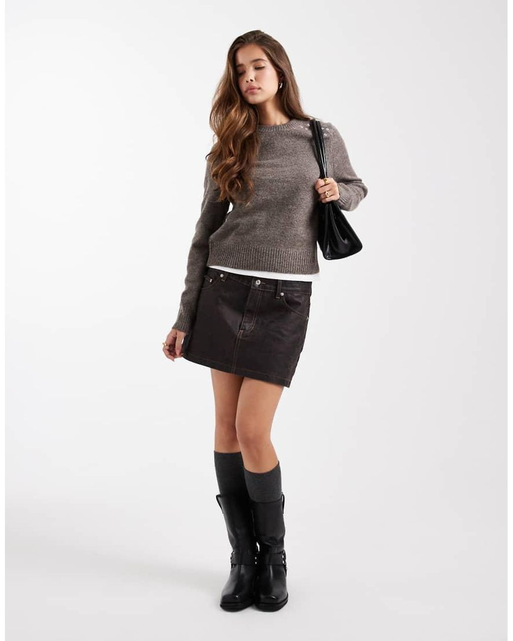Mango Brown Teen Knit Sweater With Grommet Detailing