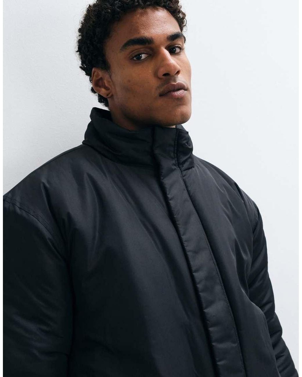French Connection Black Relaxed Padded Funnel Neck Jacket for men