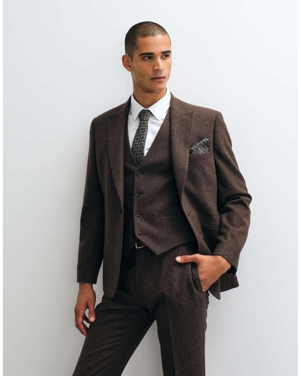 ASOS Black Slim Herringbone Suit Jacket With Wool for men