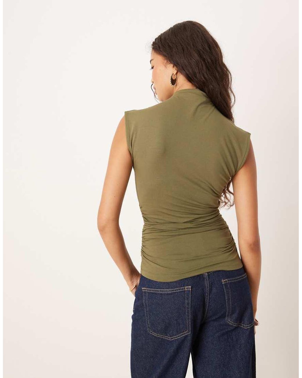 ASOS Green Peachskin Modal Cinched Side Longline Top
